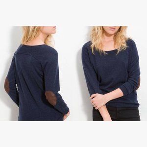 Joie Bronx Navy Suede Elbow Patch Sweater